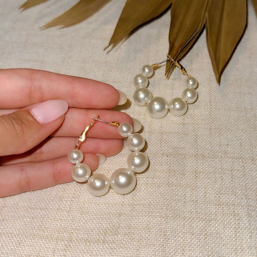Boho pearl hoop earrings M511 - Picture 3 of 4